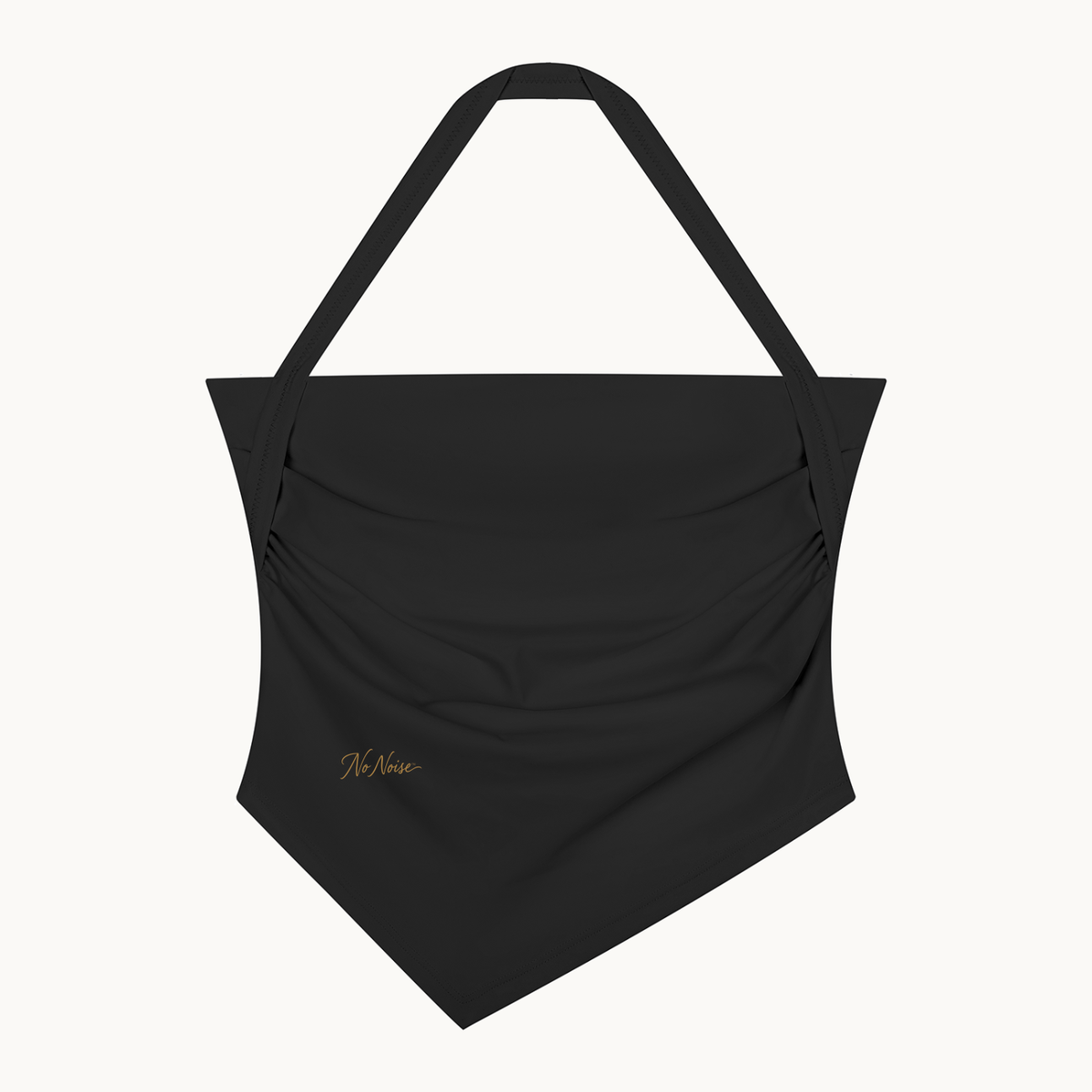 Ruched Halter Neck Yoga Tank Top — product view on warm ivory.