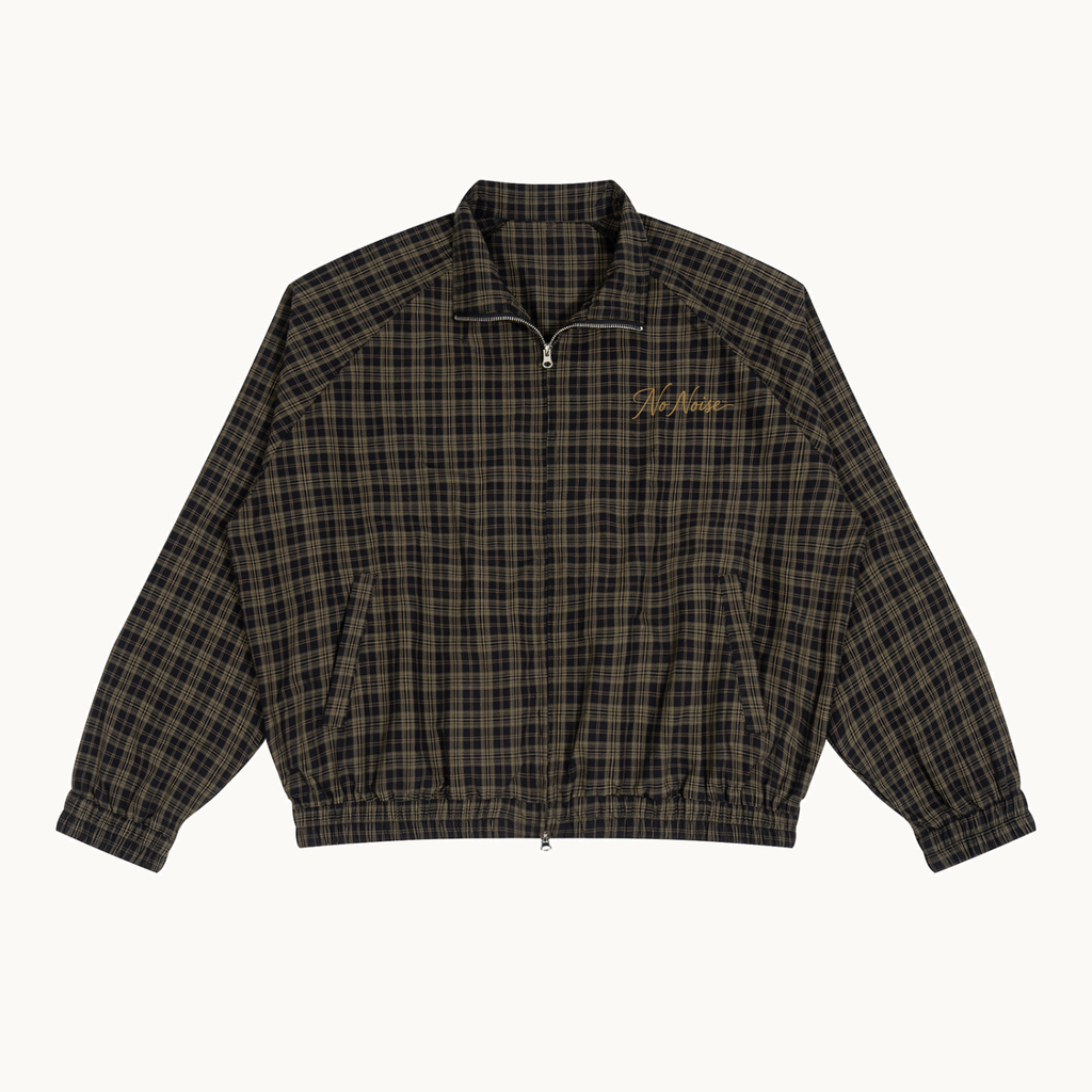 Unisex Plaid Full-Zip Track Jacket — product view on warm ivory.
