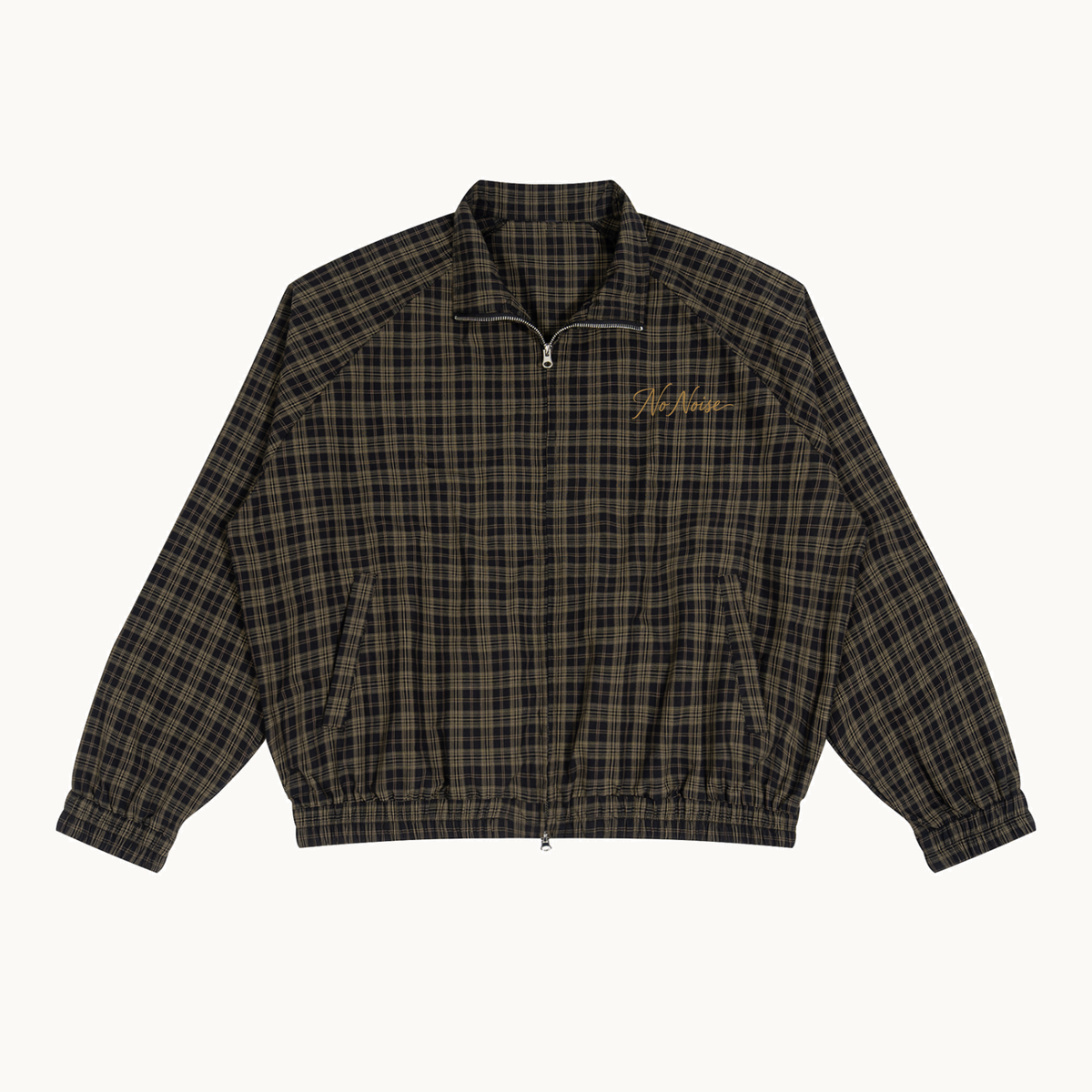 Unisex Plaid Full-Zip Track Jacket — product view on warm ivory.