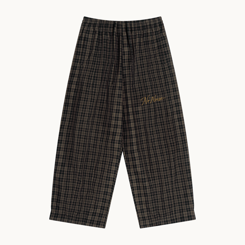 Unisex Plaid Wide Leg Pants — product view on warm ivory.