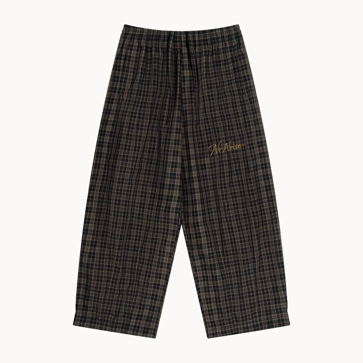 Unisex Plaid Wide Leg Pants — product view on warm ivory.