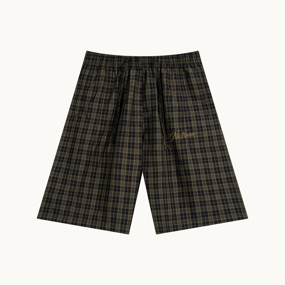 Unisex Plaid Wide Leg Shorts — product view on warm ivory.