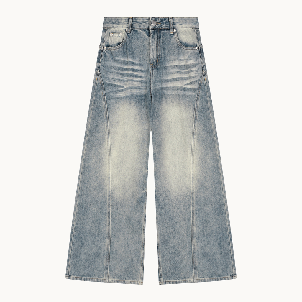 Women's Vintage-Wash Wide-Leg Jeans — product view on warm ivory.