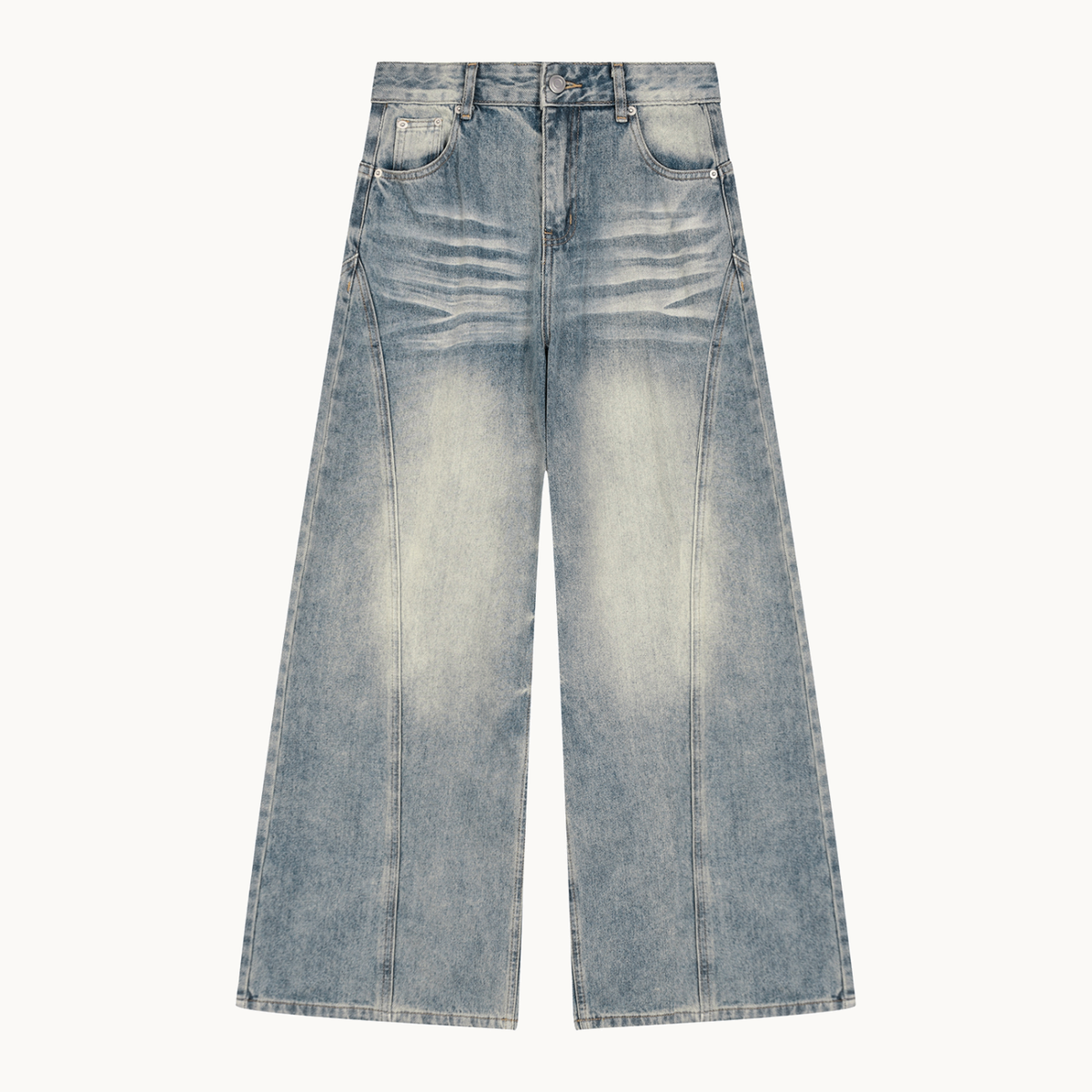 Women's Vintage-Wash Wide-Leg Jeans — product view on warm ivory.
