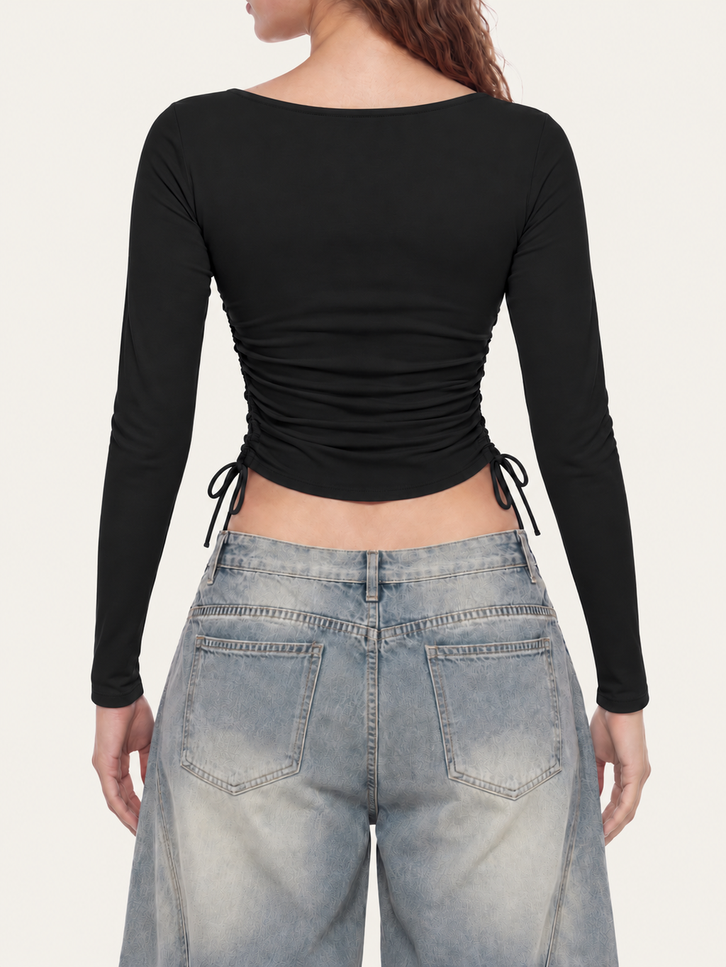 NO NOISE black ruched square-neck top — back model