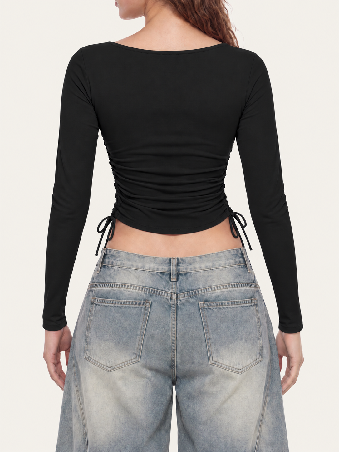 NO NOISE black ruched square-neck top — back model