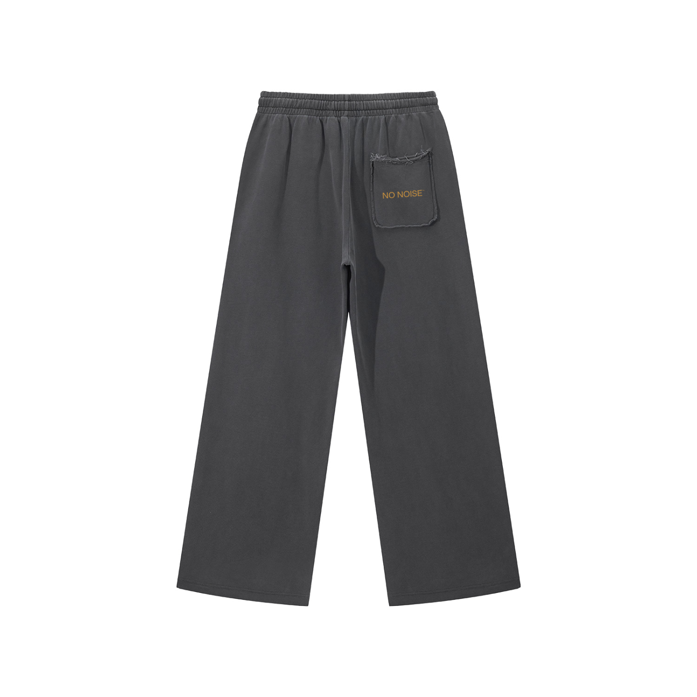 NO NOISE WORLD charcoal grey heavyweight cotton sweatpants with raw edge back pocket and drawstring waist