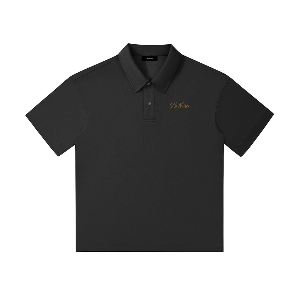 NO NOISE WORLD shadow grey short sleeve polo shirt with a drop shoulder design and subtle brand embroidery