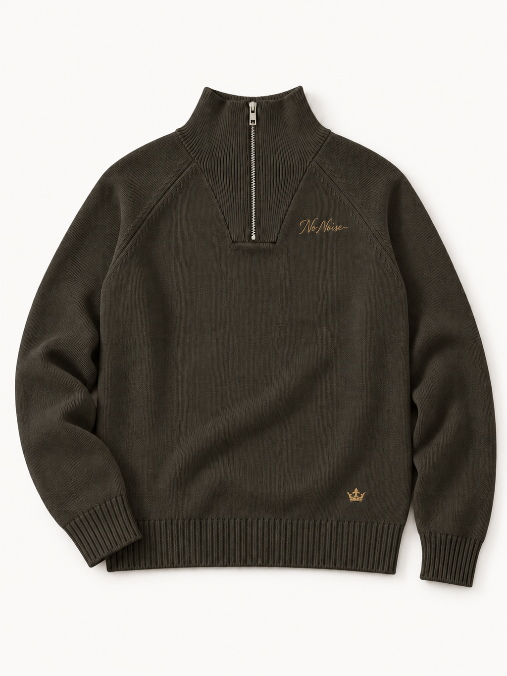 Sans Bruit Quarter-Zip Pullover — Espresso — front flat lay on warm ivory.