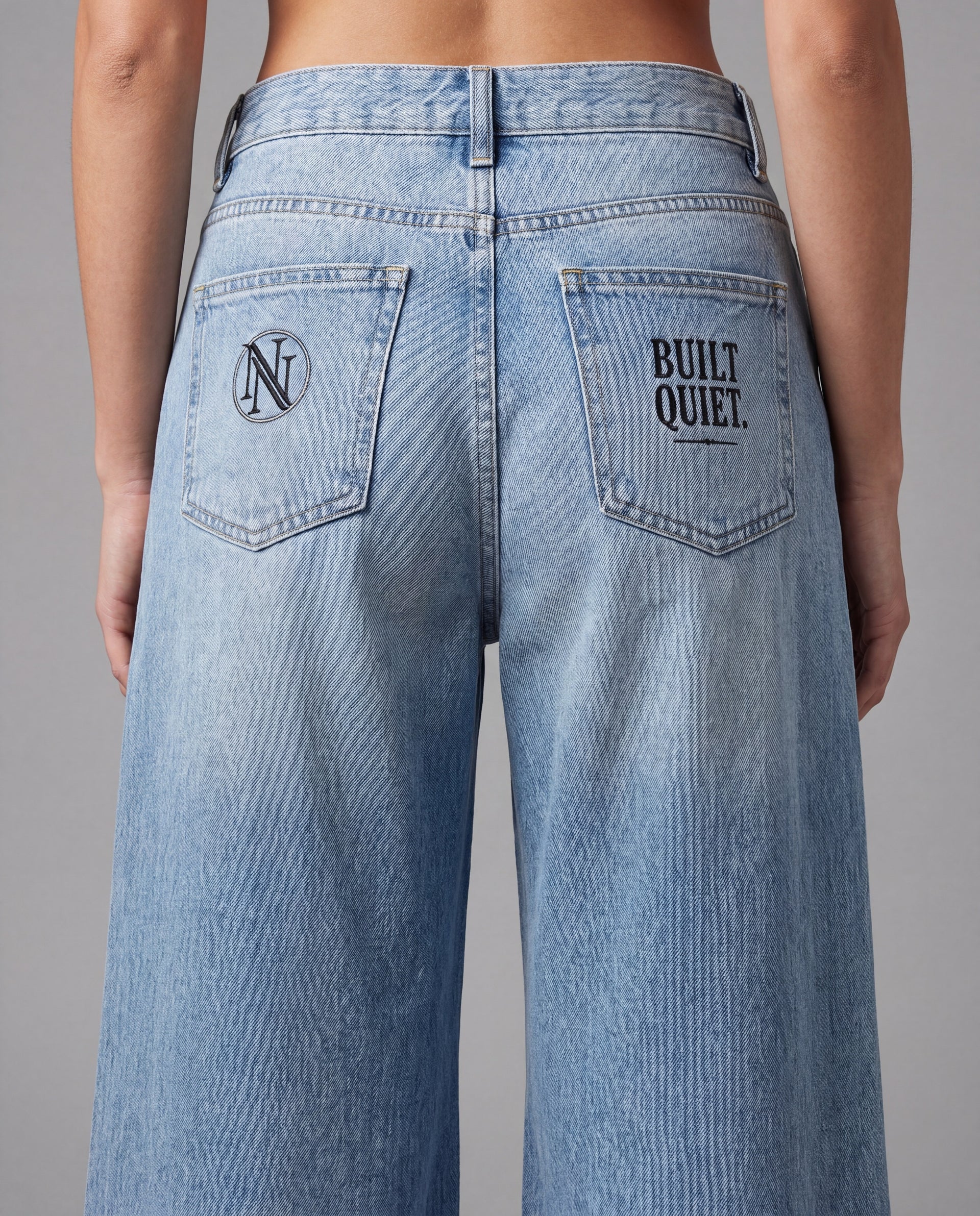 NO NOISE HER Speak Less Wide Leg Jean — back on-model
