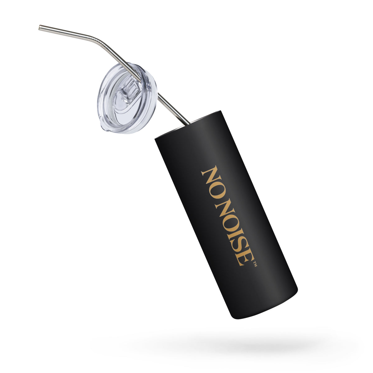 NO NOISE™ Silent Tumbler in black, front view, fourth angle.
